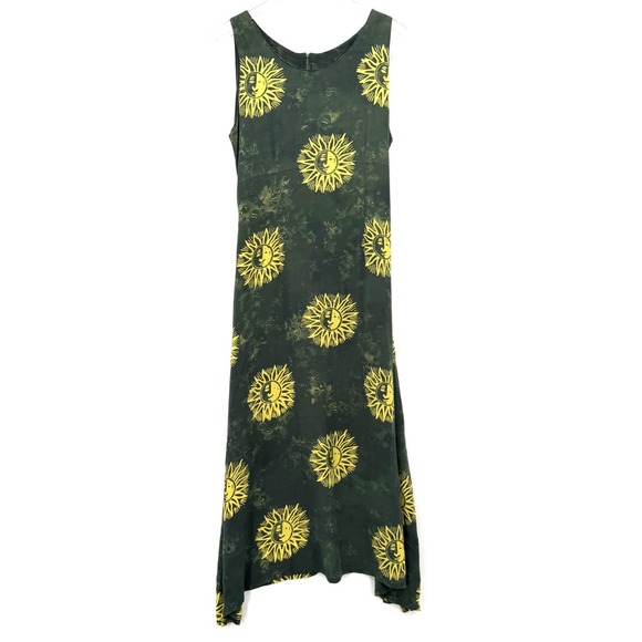 Forest Boho Hippie Sun Dress Size S Maxi Sleeveless Green Yellow Festival - Picture 1 of 13